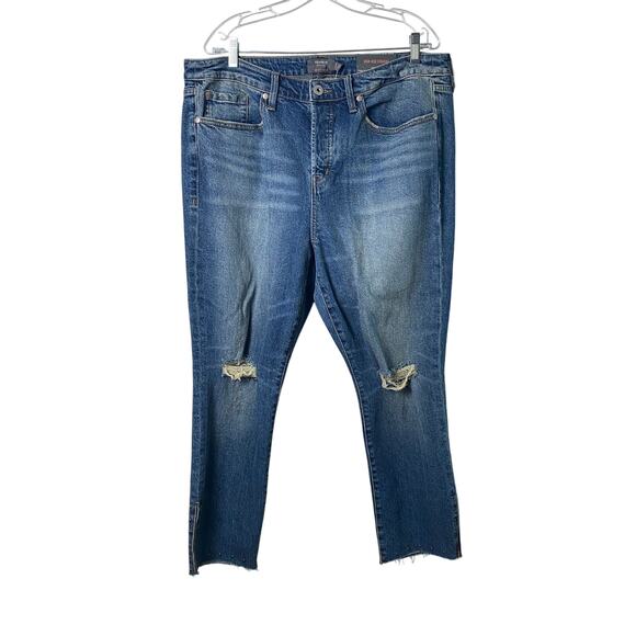 Torrid Women's Blue Button Fly High Rise Straight Studded Raw Hem Jeans Size 14R - Picture 2 of 10